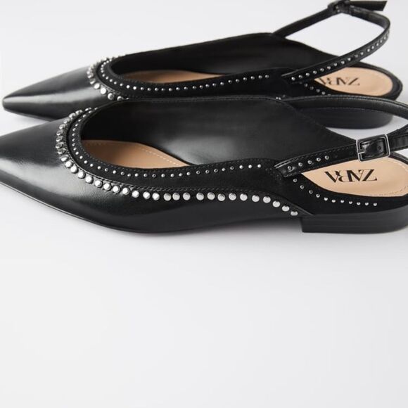 Zara Studded Slingback Ballet Heels Sz 40/9 - Picture 1 of 9
